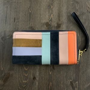 Fossil Patchwork Leather & Suede Multicolour Large Wallet/Clutch- Lightly Used